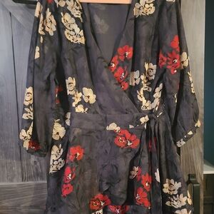 Floral Wrap Tunic with Red and Cream Flowers